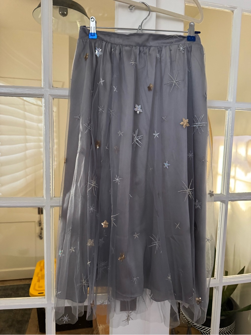 Gray Embroidered Snowflake Tulle Midi Skirt - Women
